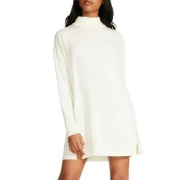 NEW‎ Steve Madden Rosie Mock Neck Long Sleeve Sweater Dress XS Oatmeal Ivory - Picture 1 of 7